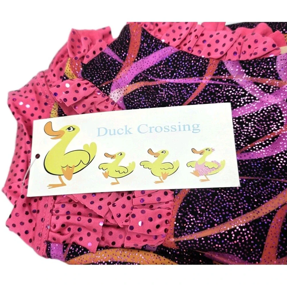 Duck Crossing 2-pc Sequin Ruffle Open Back Dance Costume Shorts Top Set Girls M